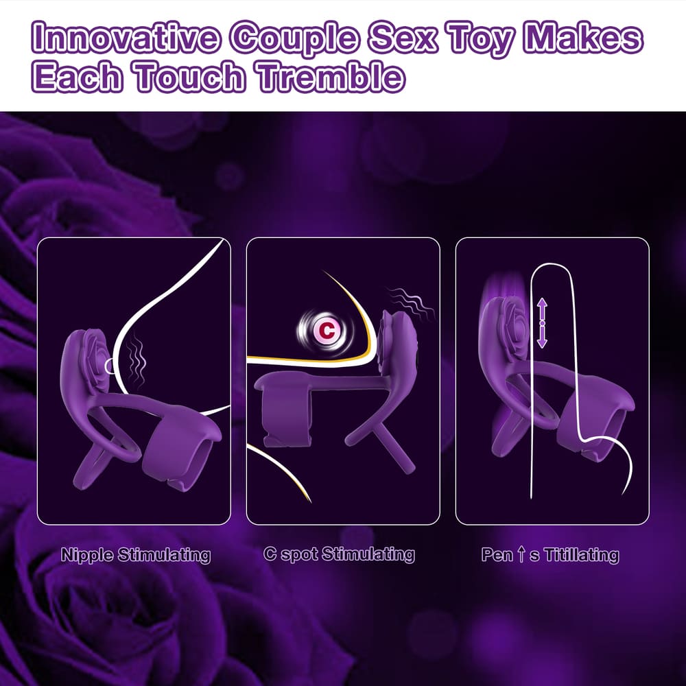 Vexar-3-IN-1-Vibrating-Penis-Ring-Rose-Clitoral-Vibrator-with-Wireless-Remote